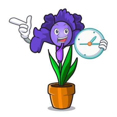 Saat Iris çiçek karakter karikatür ile