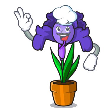 Şef iris çiçeği karakter karikatür