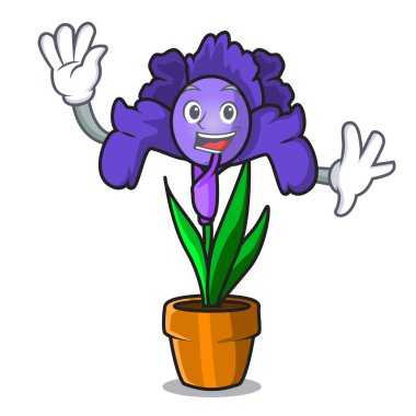 Iris çiçek karakter karikatür sallayarak