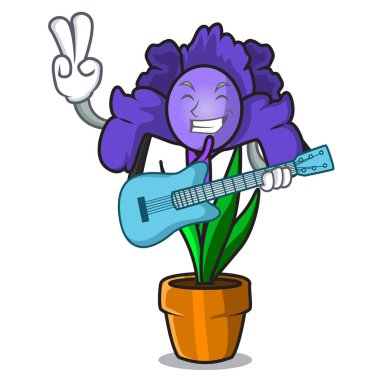 Gitar Iris çiçek maskot karikatür ile