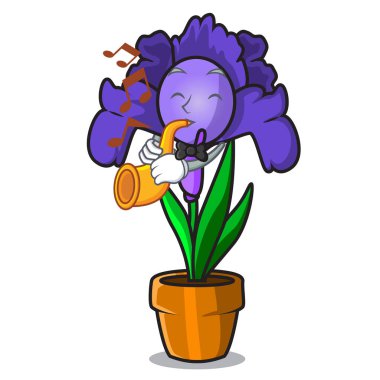 Trompet Iris çiçek maskot karikatür ile