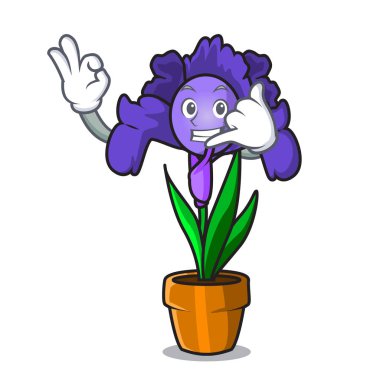 Iris çiçek maskot karikatür ara beni