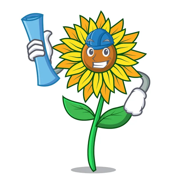 Mimar ayçiçeği karakter karikatür tarzı