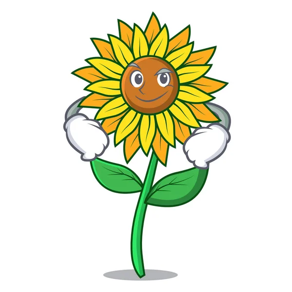 Smirking sunflower character cartoon style — Stock Vector