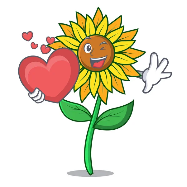 Kalp ayçiçeği maskot karikatür tarzı ile