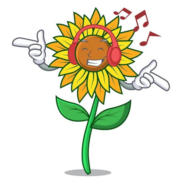 Dinleme müzik ayçiçeği maskot karikatür tarzı