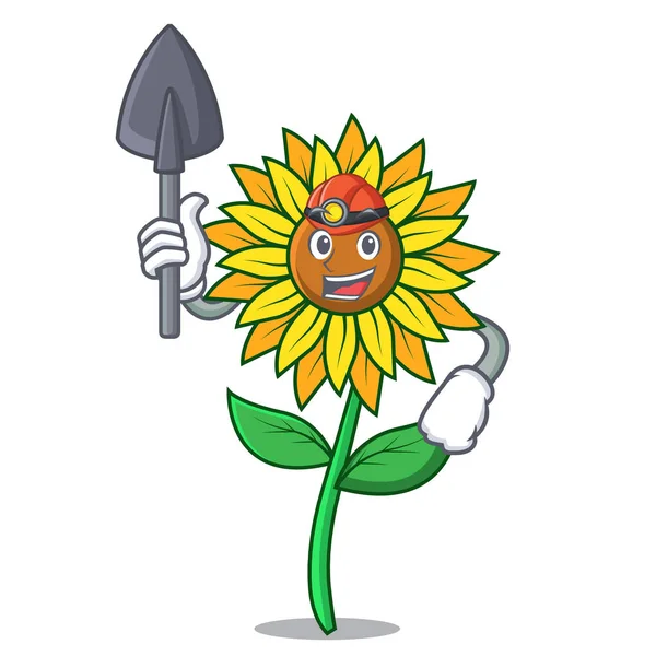 Madenci ayçiçeği maskot karikatür tarzı