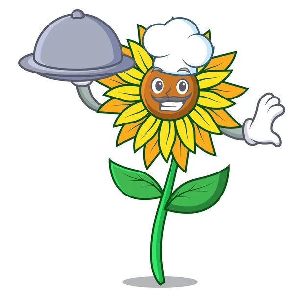 Şef gıda ayçiçeği maskot karikatür tarzı ile