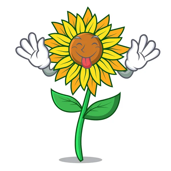 Langue hors de style mascotte de tournesol dessin animé — Image vectorielle