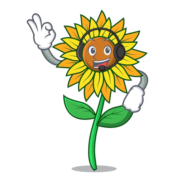 Kulaklık ayçiçeği maskot karikatür tarzı ile