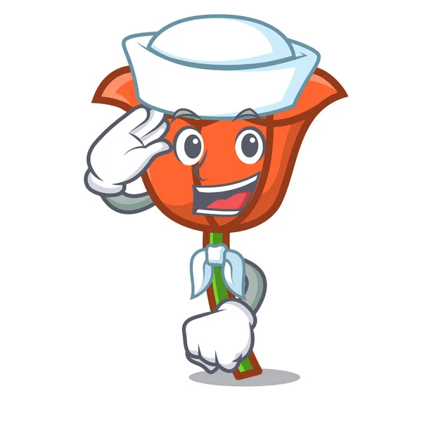 Kartun karakter bunga poppy pelaut - Stok Vektor