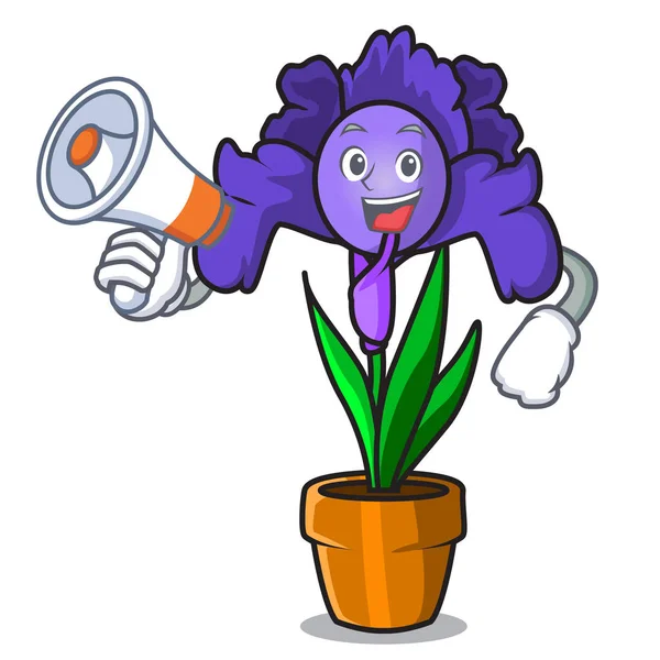 Megafon Iris çiçek karakter karikatür ile