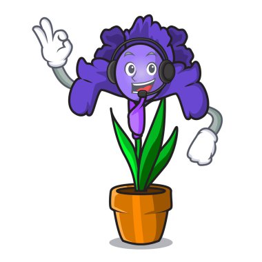 Kulaklık Iris çiçek maskot karikatür ile