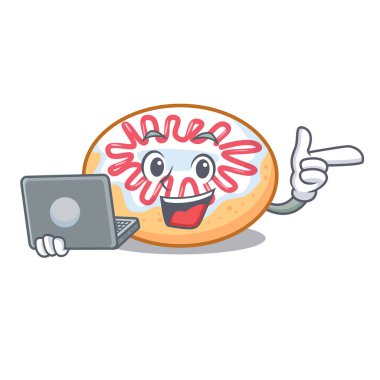 Dizüstü jöleli donut karakter karikatür ile