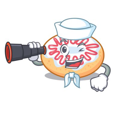 Denizci dürbün jöleli donut maskot karikatür ile