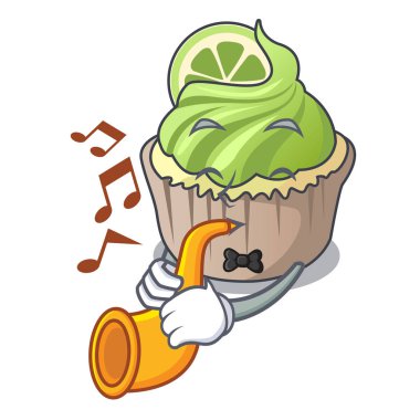 Trompet limon keki maskot karikatür ile