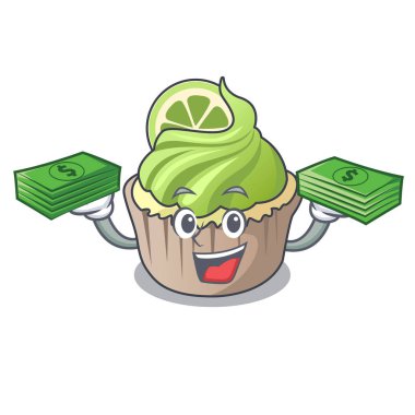 Para çantası limon keki maskot karikatür vektör çizim ile