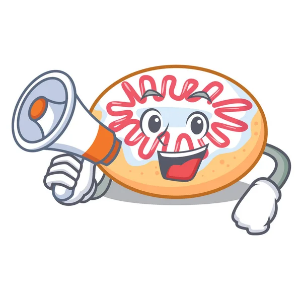 With megaphone jelly donut character cartoon — Stock Vector