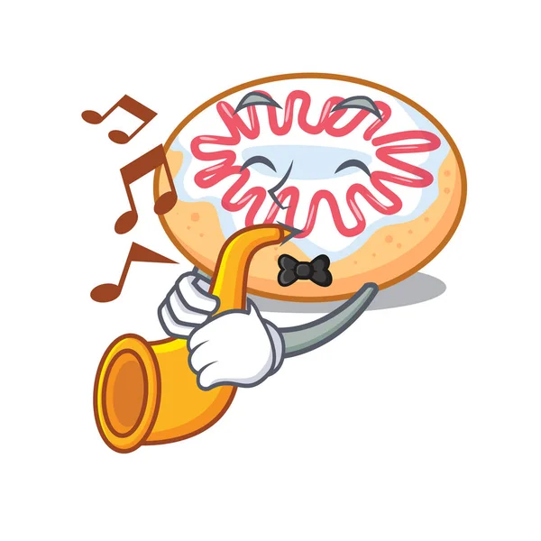 Met trompet jelly donut mascotte cartoon — Stockvector