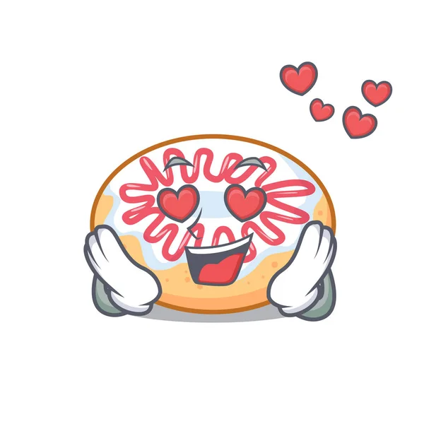En el amor jalea donut mascota de dibujos animados — Vector de stock