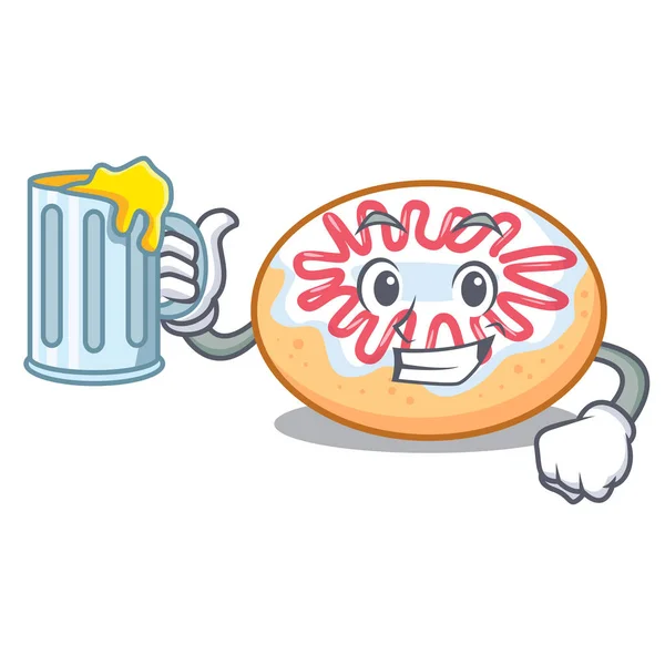 Con jugo de gelatina donut mascota de dibujos animados — Vector de stock