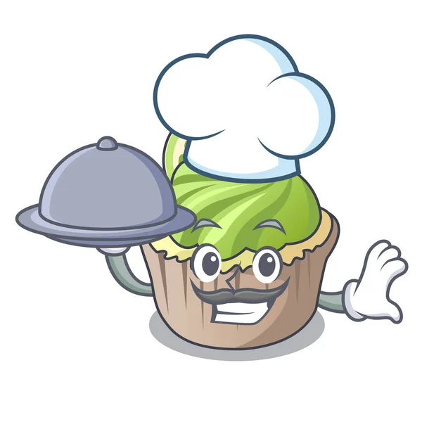Chef com comida limão cupcake mascote desenhos animados — Vetor de Stock