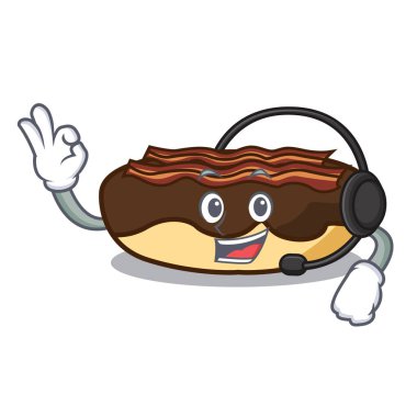 Kulaklık akçaağaç pastırma ile maskot karikatür bar