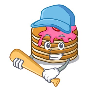 Çilek karakter karikatür ile oynayan beyzbol gözleme