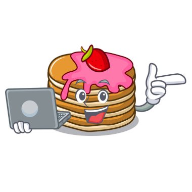 Çilek karakter karikatür ile dizüstü krep ile