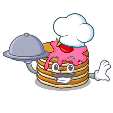 Şef çilek maskot karikatür ile gıda krep ile