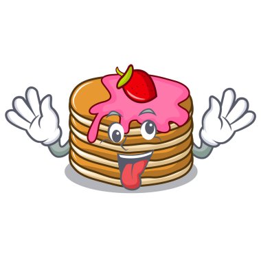 Çilek maskot karikatür ile deli gözleme