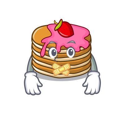 Çilek maskot karikatür ile sessiz gözleme