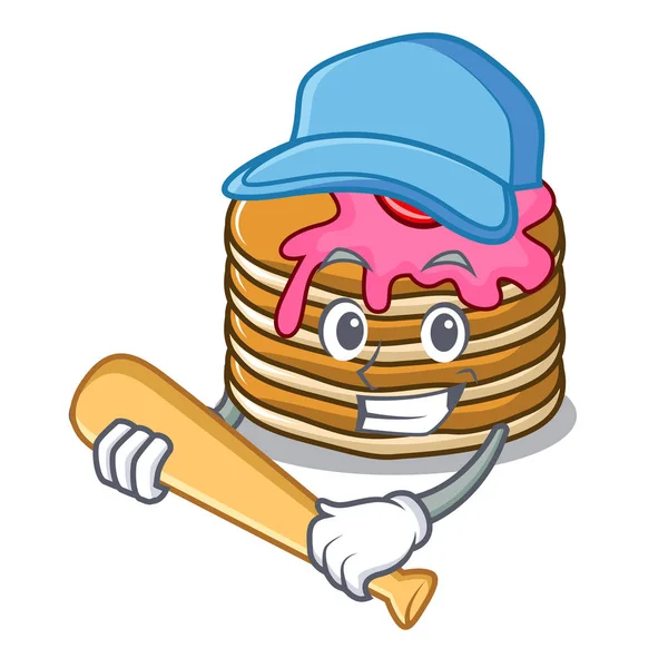 Çilek karakter karikatür ile oynayan beyzbol gözleme