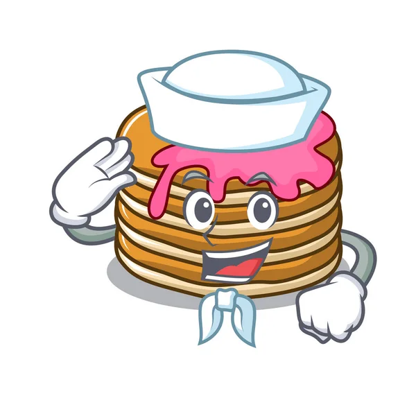 Pancake marinaio con cartone animato personaggio fragola — Vettoriale Stock