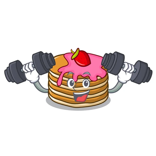 Fitness pannenkoek met aardbei karakter cartoon — Stockvector