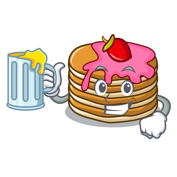 Çilek maskot karikatür ile suyu krep ile