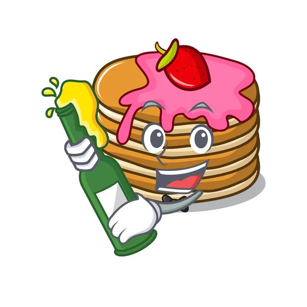Çilek maskot karikatür ile bira krep ile