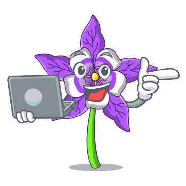 Dizüstü columbine çiçek karakter karikatür ile