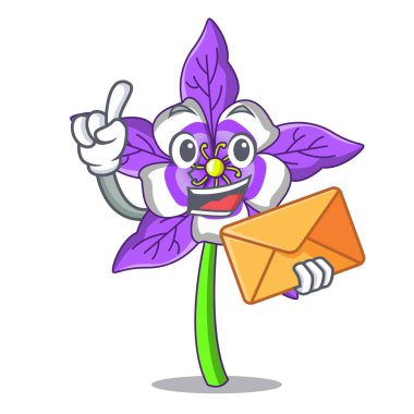 Zarf columbine çiçek karakter karikatür ile