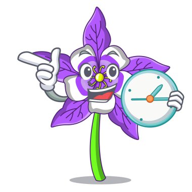 Saat columbine çiçek karakter karikatür ile