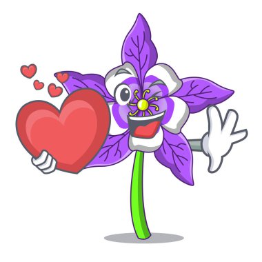 Kalp columbine çiçek maskot karikatür ile
