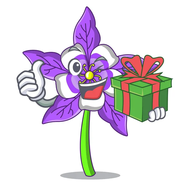 Hediye columbine çiçek maskot karikatür ile