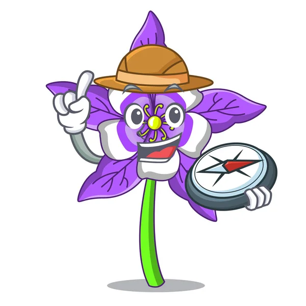 Mascotte de Explorer columbine fleur dessin animé — Image vectorielle