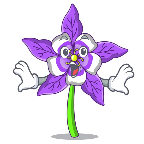 Sorprendido columbina flor mascota de dibujos animados — Vector de stock