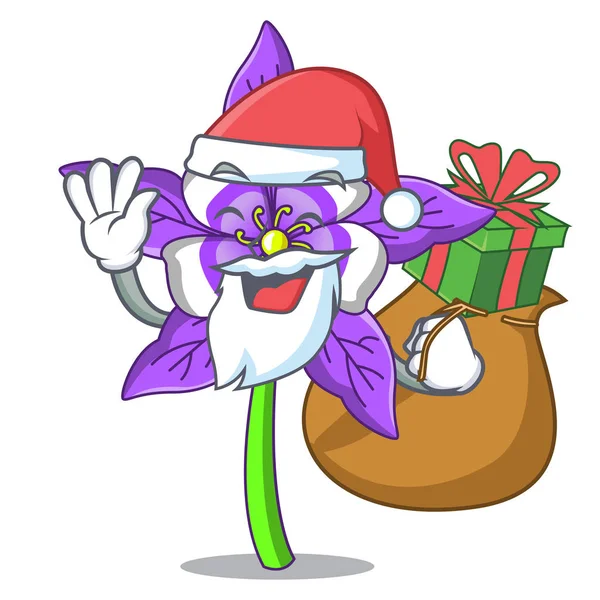 Santa con regalo columbina flor mascota de dibujos animados — Vector de stock