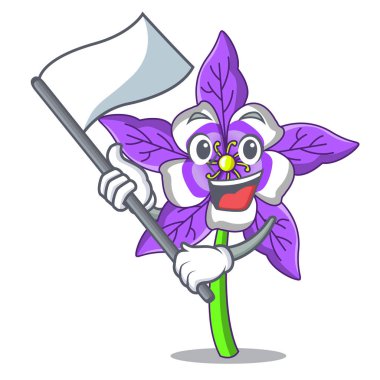 Bayrak columbine çiçek maskot karikatür ile