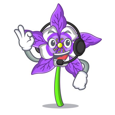 Kulaklık columbine çiçek maskot karikatür ile