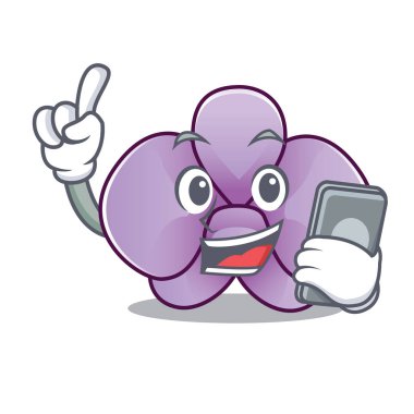 Telefon orkide çiçek karakter karikatür ile