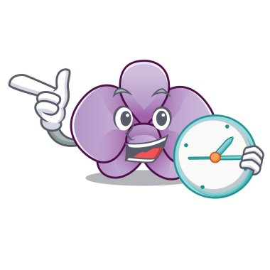 Saat orkide çiçek karakter karikatür ile