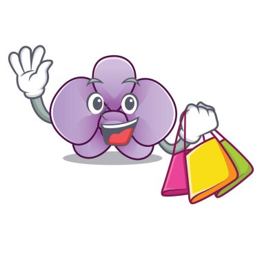 Orkide çiçek karakter karikatür alışveriş